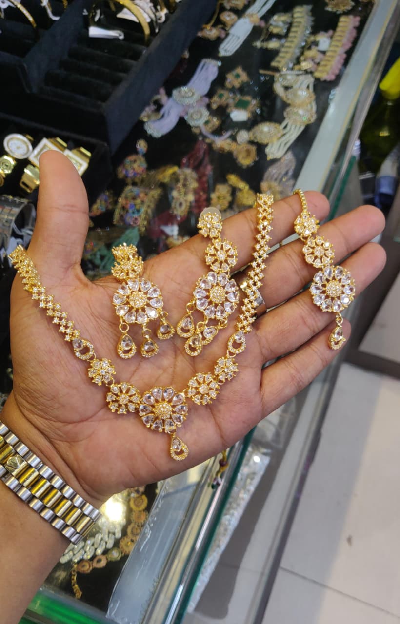 Elite Shine Gold Plated Zircon Necklace Set with Earrings