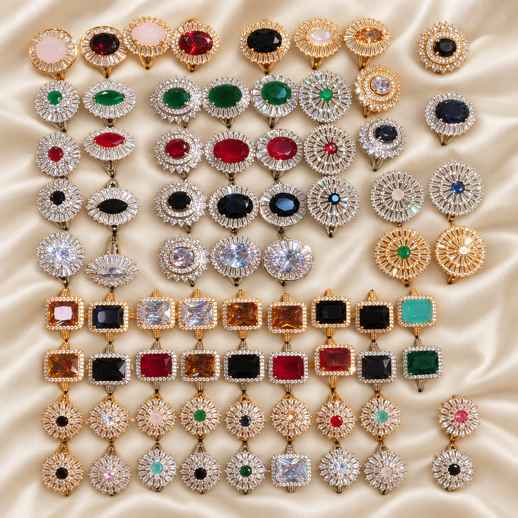 Exact-design ring collection on ivory silk