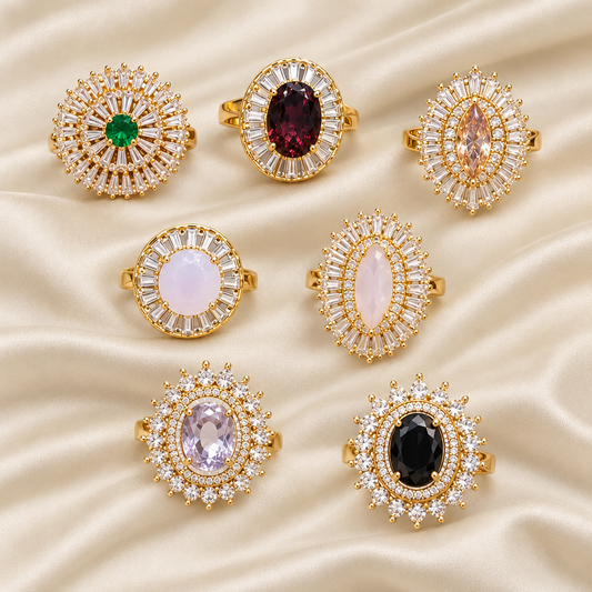 Exact-design bridal ring collection on ivory silk